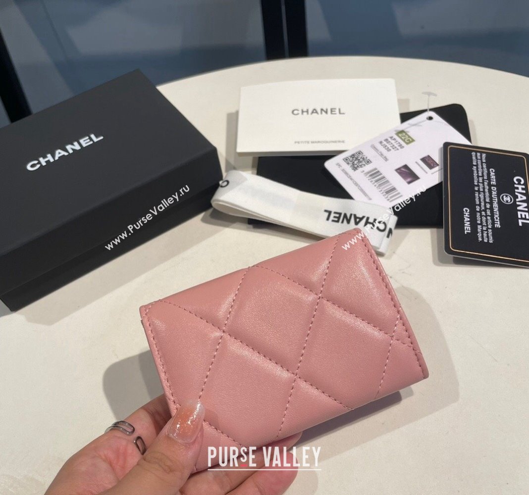 Chanel Shiny Lambskin 19 Flap Card Holder Light Pink 2023 AP1790 (yezi-231111047)