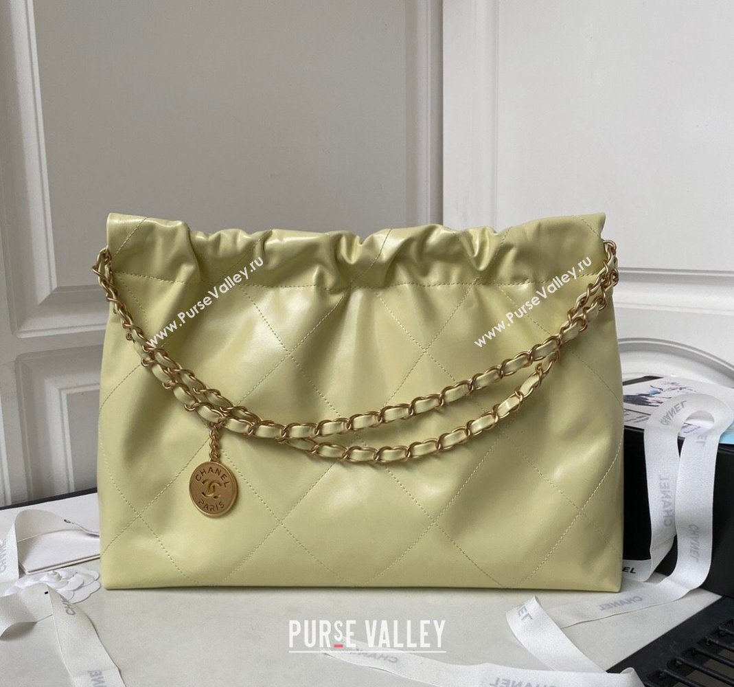 Chanel Shiny Calfskin 22 East West Shopping Bag AS4486 Yellow 2023 (yezi-231111051)