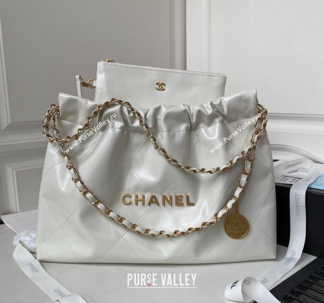 Chanel Shiny Calfskin 22 East West Shopping Bag AS4486 White 2023 (yezi-231111052)