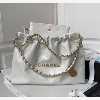 Chanel Shiny Calfskin 22 East West Shopping Bag AS4486 White 2023 (yezi-231111052)