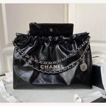 Chanel Shiny Calfskin 22 East West Shopping Bag AS4486 Black/Silver 2023 (yezi-231111053)