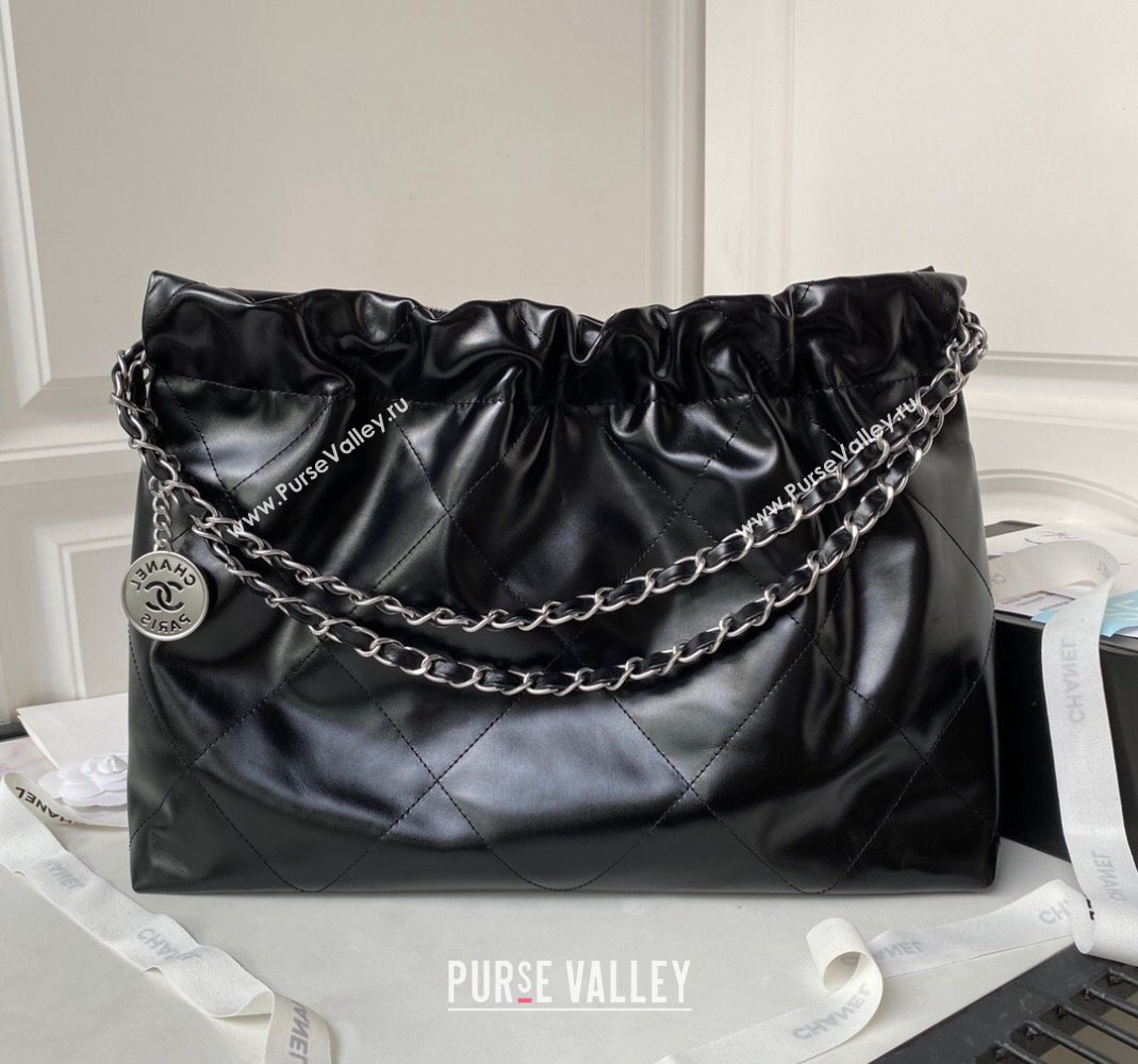 Chanel Shiny Calfskin 22 East West Shopping Bag AS4486 Black/Silver 2023 (yezi-231111053)