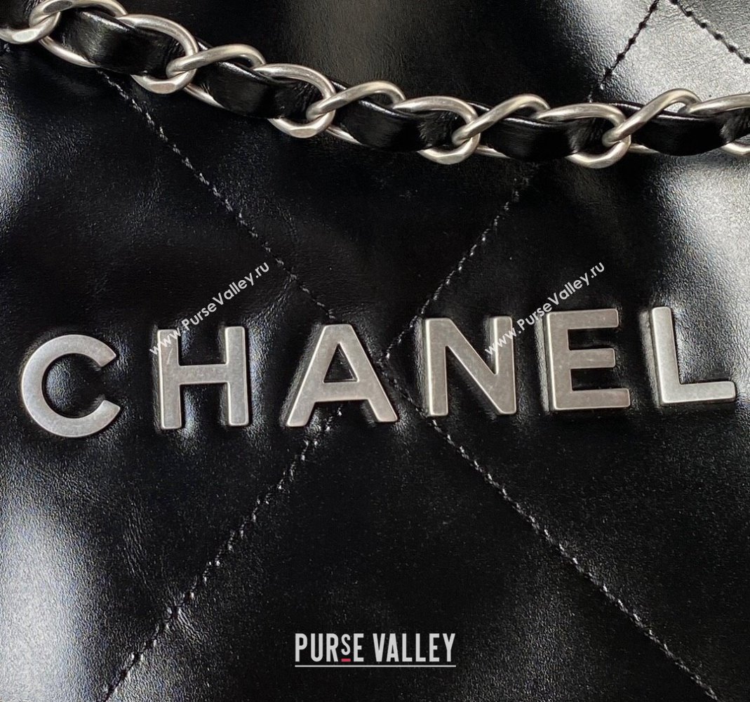 Chanel Shiny Calfskin 22 East West Shopping Bag AS4486 Black/Silver 2023 (yezi-231111053)