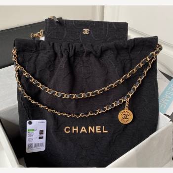 Chanel 22 Shopping Bag AS3261 in Camellia Velvet Black 2023 (yezi-231111056)