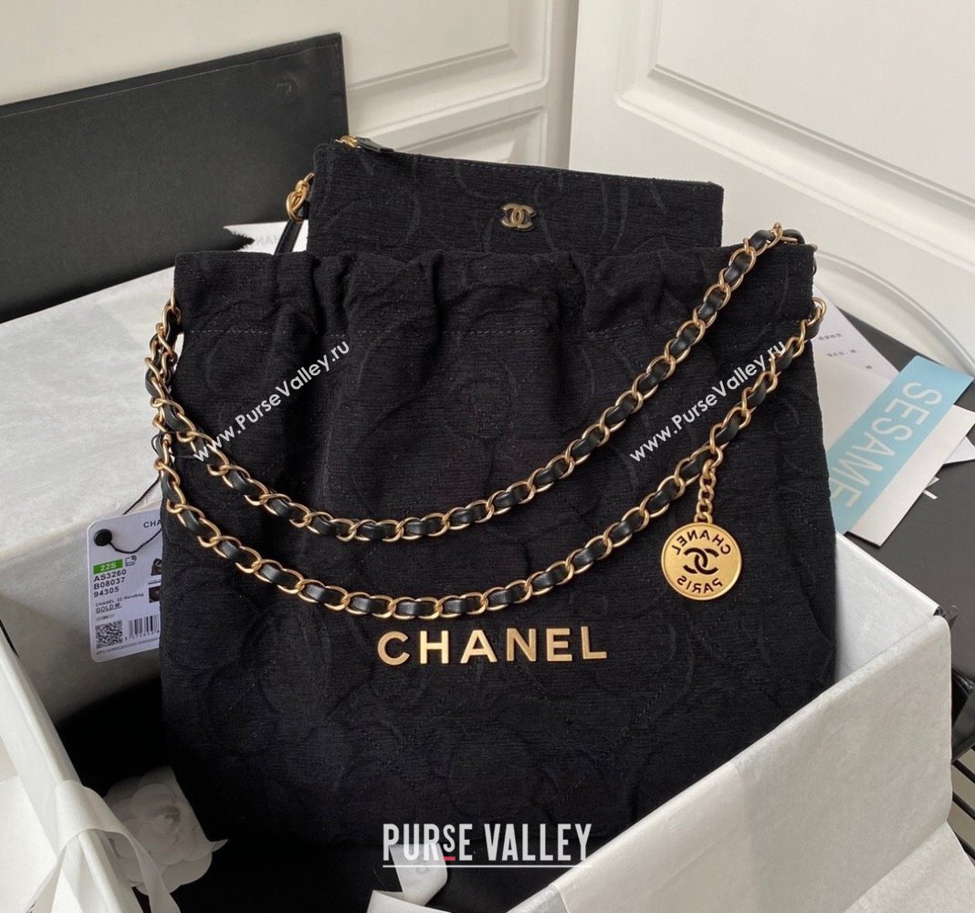 Chanel 22 Small Shopping Bag AS3260 in Camellia Velvet Black 2023 (yezi-231111054)