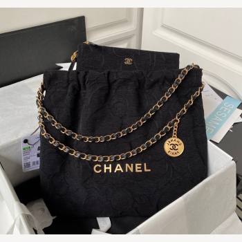 Chanel 22 Small Shopping Bag AS3260 in Camellia Velvet Black 2023 (yezi-231111054)