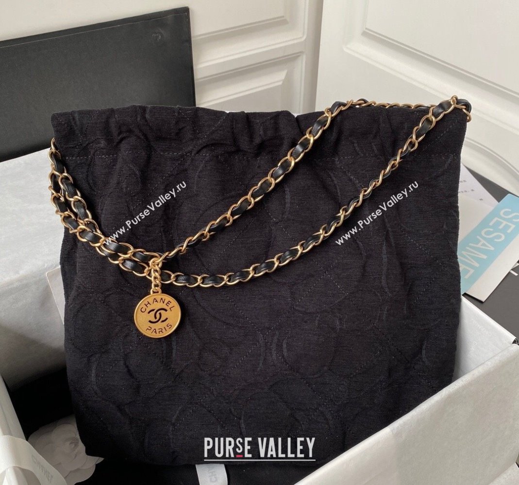 Chanel 22 Small Shopping Bag AS3260 in Camellia Velvet Black 2023 (yezi-231111054)