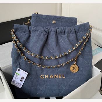 Chanel 22 Shopping Bag AS3261 in Camellia Velvet Blue 2023 (yezi-231111057)