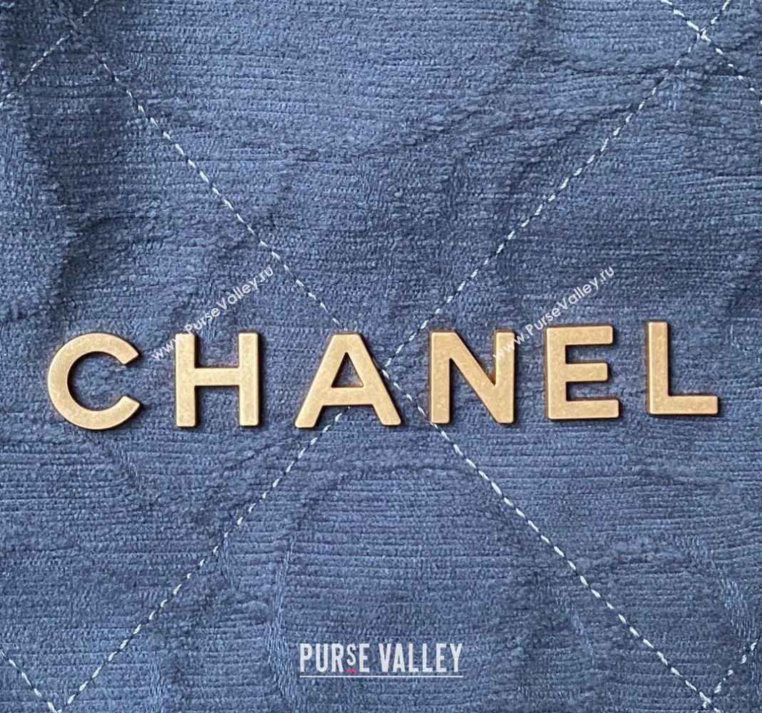 Chanel 22 Shopping Bag AS3261 in Camellia Velvet Blue 2023 (yezi-231111057)