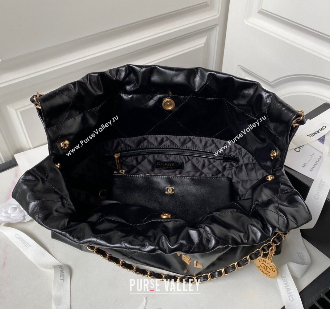 Chanel Shiny Calfskin 22 East West Shopping Bag AS4486 Black/Gold 2023 (yezi-231111049)