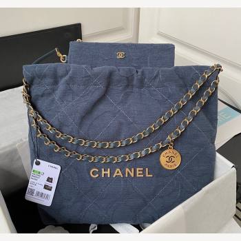 Chanel 22 Small Shopping Bag AS3260 in Camellia Velvet Blue 2023 (yezi-231111055)