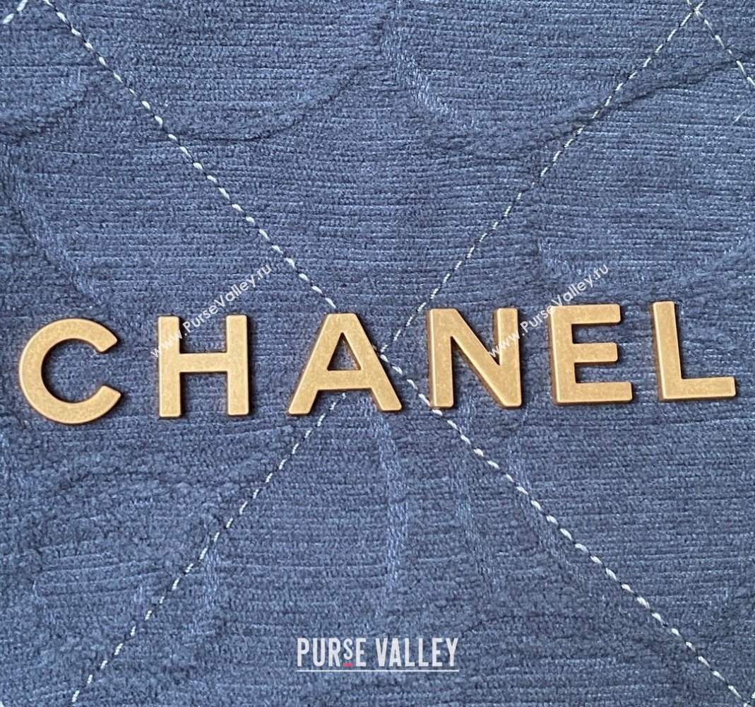 Chanel 22 Small Shopping Bag AS3260 in Camellia Velvet Blue 2023 (yezi-231111055)