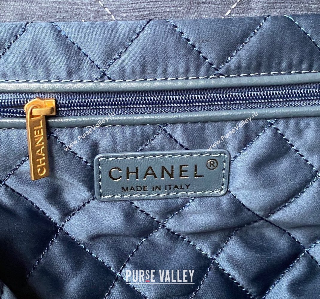 Chanel 22 Small Shopping Bag AS3260 in Camellia Velvet Blue 2023 (yezi-231111055)