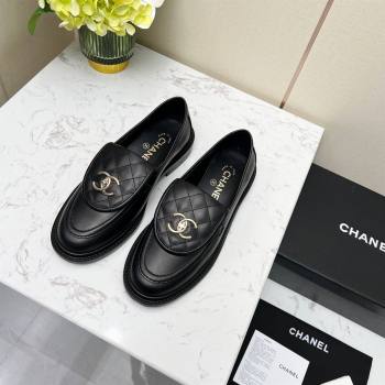 Chanel Lambskin Loafers with CC Foldover G45474 Black/Gold 2023 (MD-231201067)