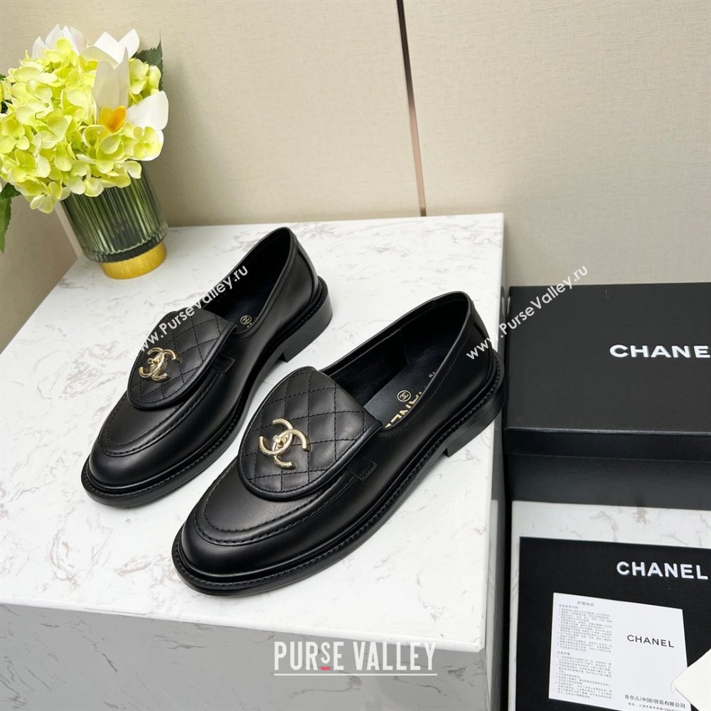 Chanel Lambskin Loafers with CC Foldover G45474 Black/Gold 2023 (MD-231201067)