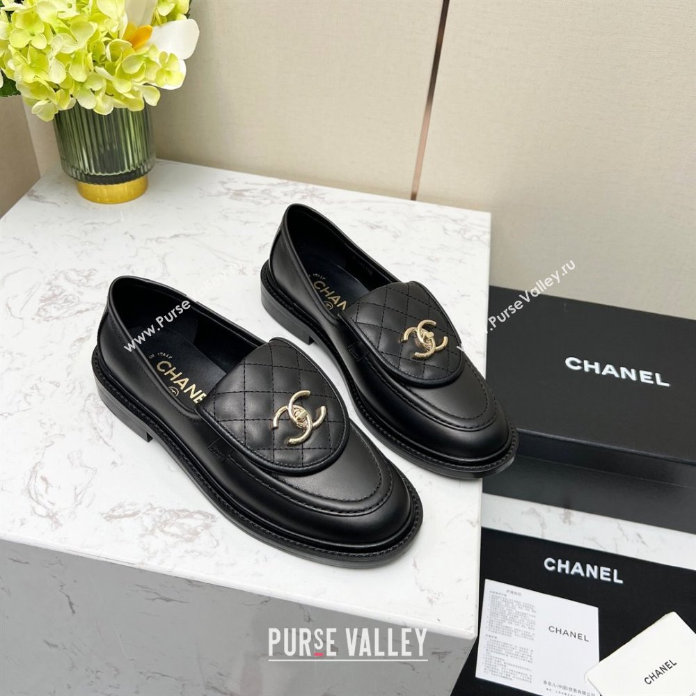 Chanel Lambskin Loafers with CC Foldover G45474 Black/Gold 2023 (MD-231201067)