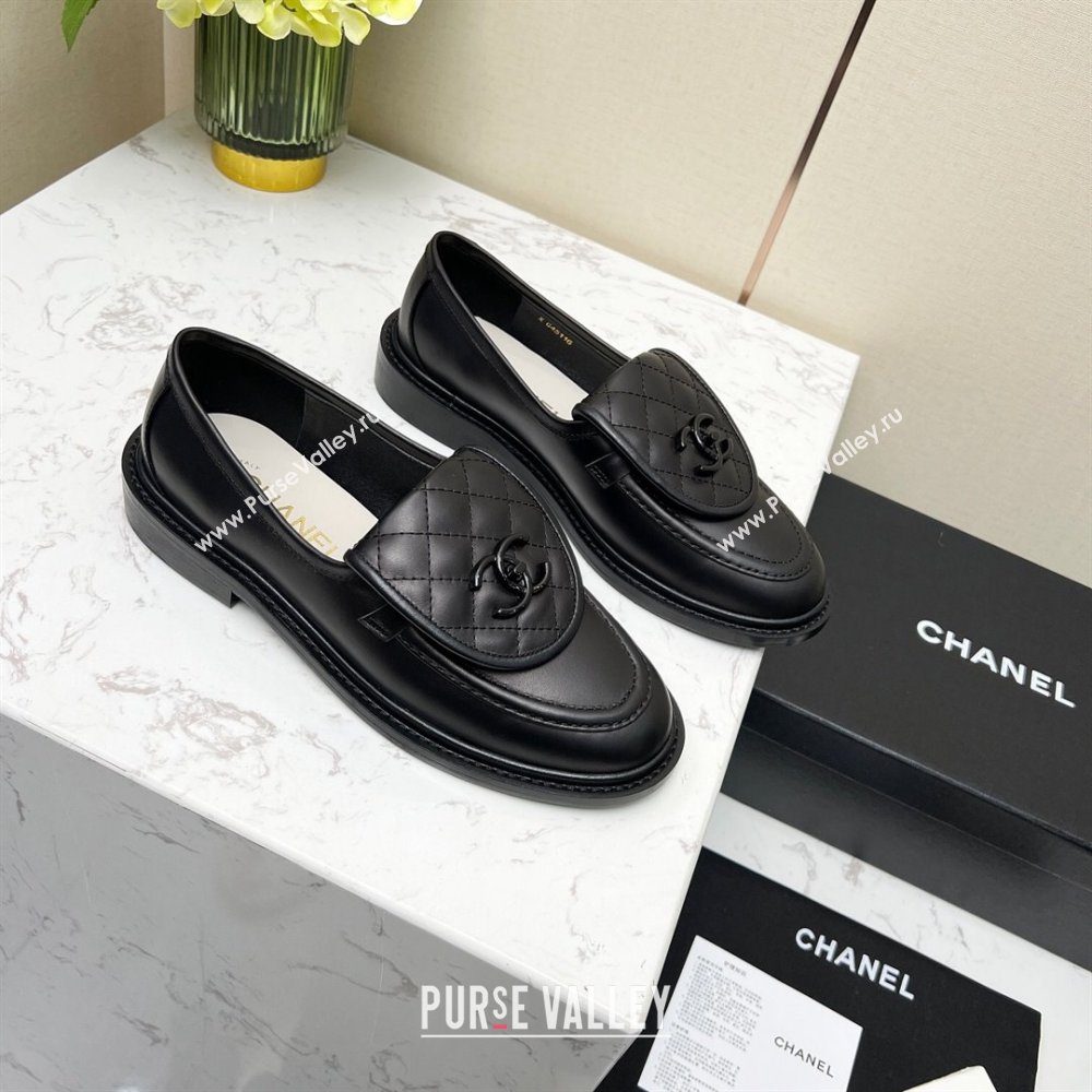 Chanel Lambskin Loafers with CC Foldover G45474 All Black 2023 (MD-231201068)