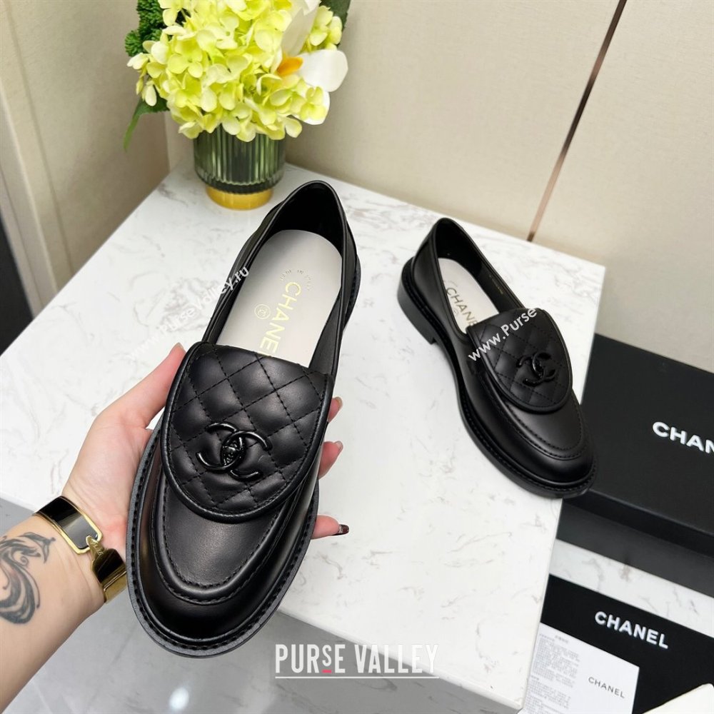 Chanel Lambskin Loafers with CC Foldover G45474 All Black 2023 (MD-231201068)