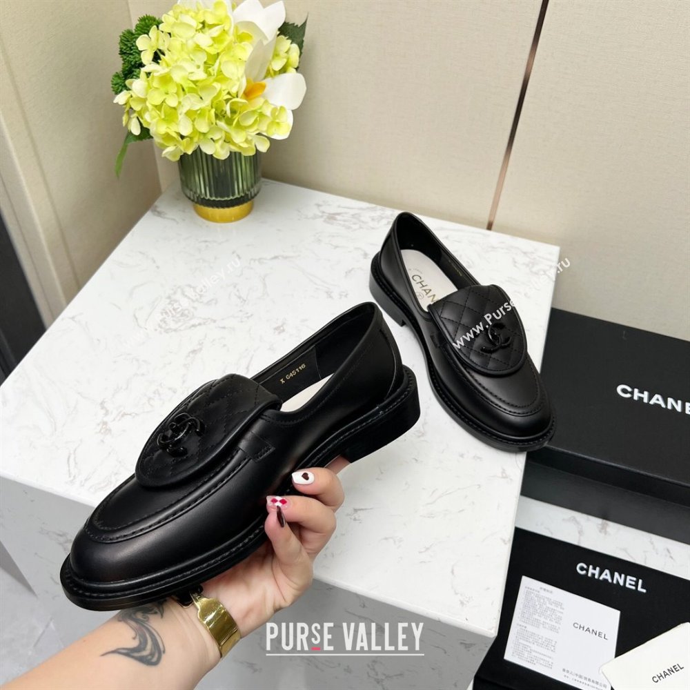 Chanel Lambskin Loafers with CC Foldover G45474 All Black 2023 (MD-231201068)