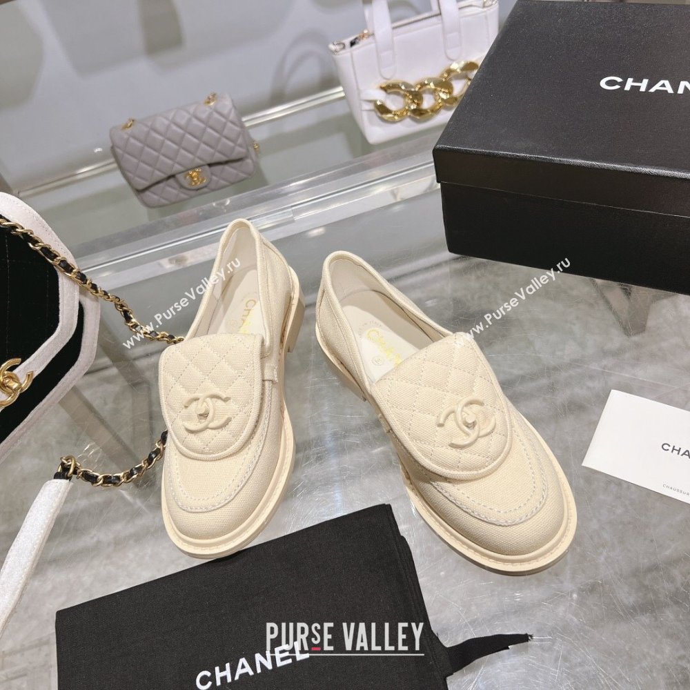 Chanel Canvas Loafers with CC Foldover G45474 Cream White 2023 (MD-231201071)