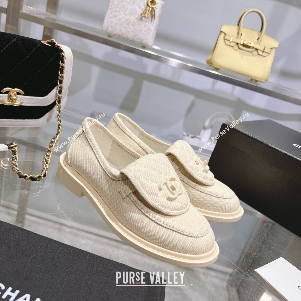 Chanel Canvas Loafers with CC Foldover G45474 Cream White 2023 (MD-231201071)