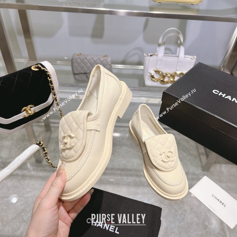 Chanel Canvas Loafers with CC Foldover G45474 Cream White 2023 (MD-231201071)