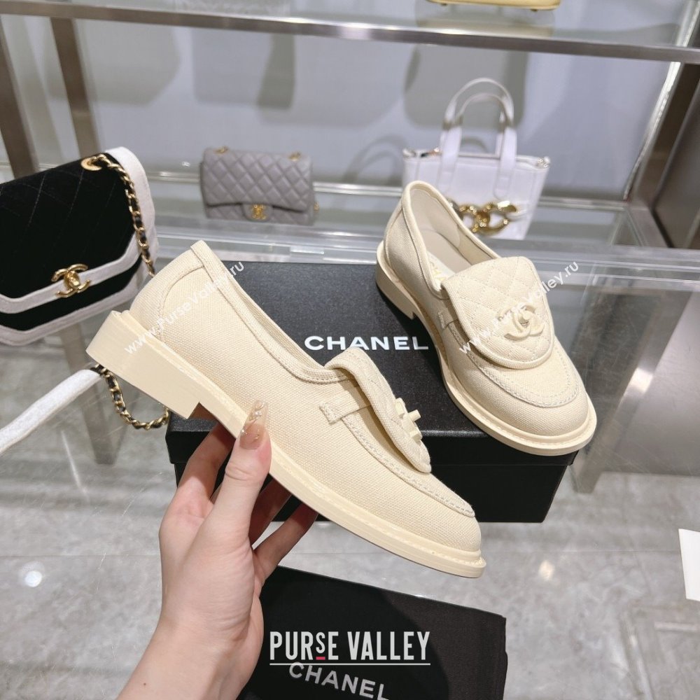 Chanel Canvas Loafers with CC Foldover G45474 Cream White 2023 (MD-231201071)