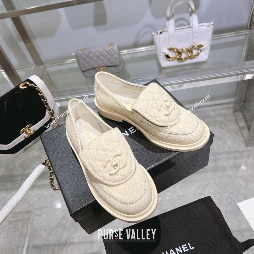 Chanel Canvas Loafers with CC Foldover G45474 Cream White 2023 (MD-231201071)