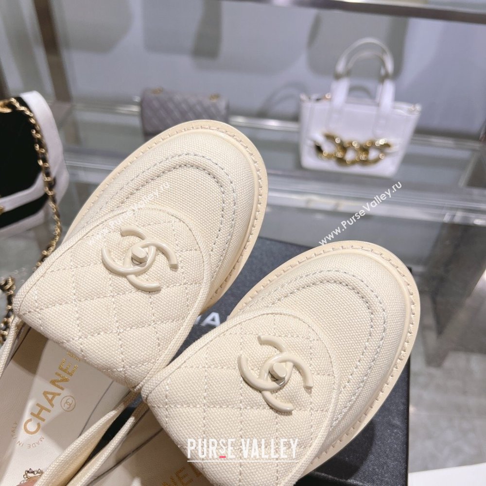 Chanel Canvas Loafers with CC Foldover G45474 Cream White 2023 (MD-231201071)