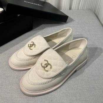 Chanel Corduroy Loafers with CC Foldover G45474 White 2023 (MD-231201074)