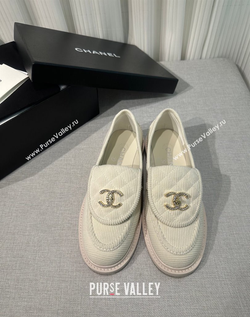 Chanel Corduroy Loafers with CC Foldover G45474 White 2023 (MD-231201074)