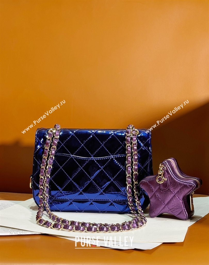 Chanel Mirror Calfskin Mini Flap Bag Star Coin Purse AS4646 Purple 2023 (yezi-240218008)