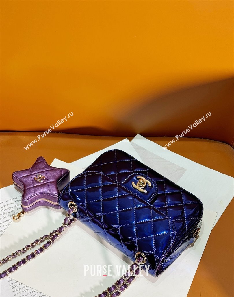 Chanel Mirror Calfskin Mini Flap Bag Star Coin Purse AS4646 Purple 2023 (yezi-240218008)