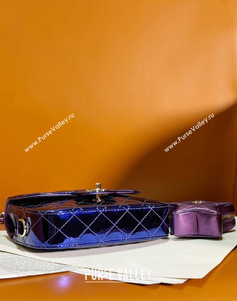 Chanel Mirror Calfskin Mini Flap Bag Star Coin Purse AS4646 Purple 2023 (yezi-240218008)