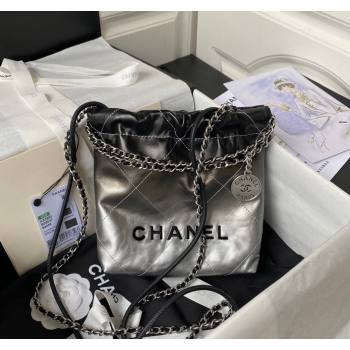 Chanel 22 Metallic Shaded Calfskin Mini Shopping Bag AS3980 Black/Silver 2024 (yezi-240218009)