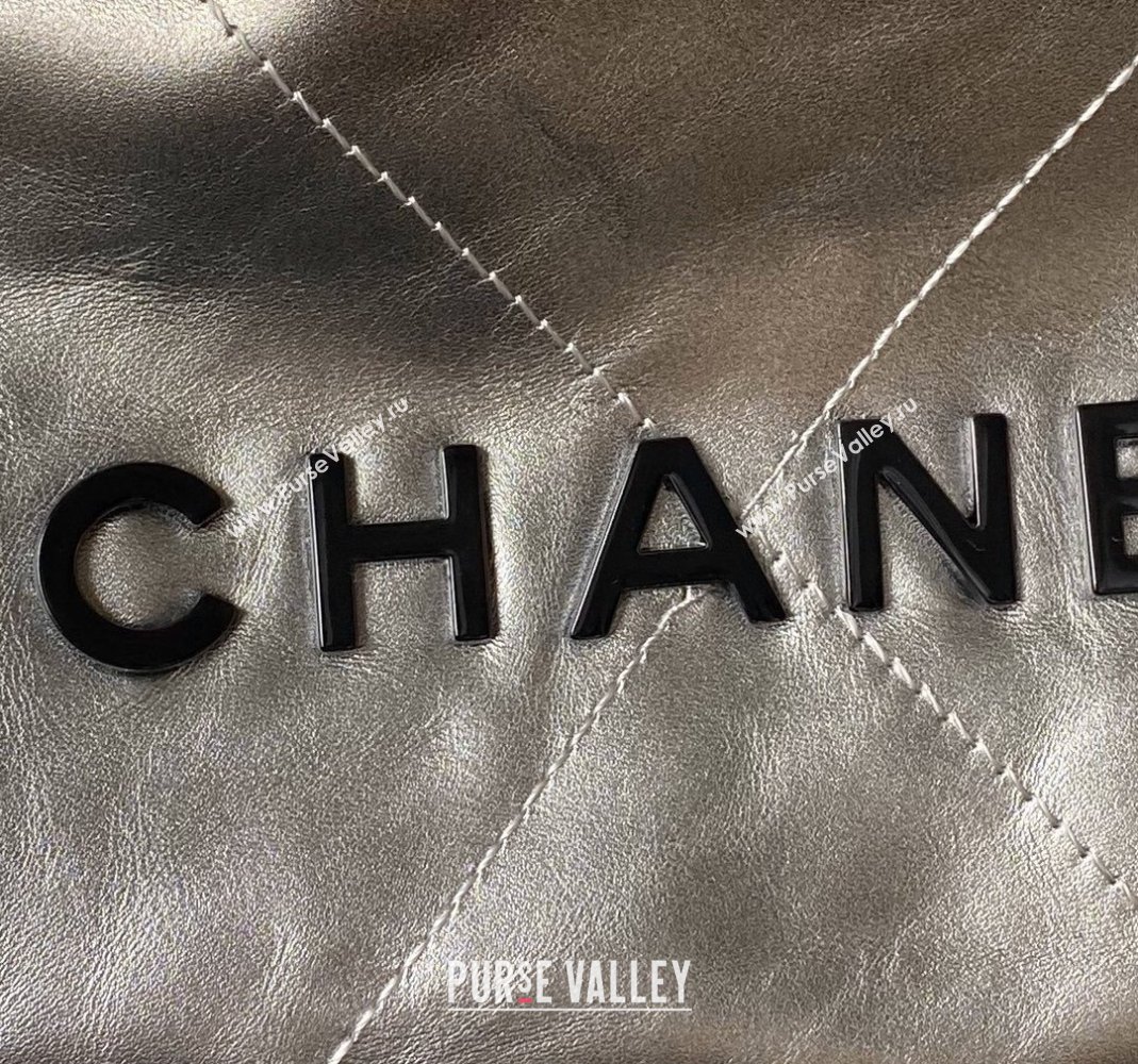 Chanel 22 Metallic Shaded Calfskin Mini Shopping Bag AS3980 Black/Silver 2024 (yezi-240218009)