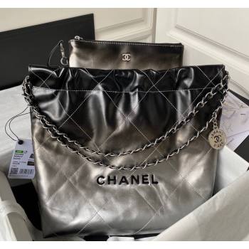 Chanel 22 Metallic Shaded Calfskin Small Shopping Bag AS3260 Black/Silver 2024 (yezi-240218010)