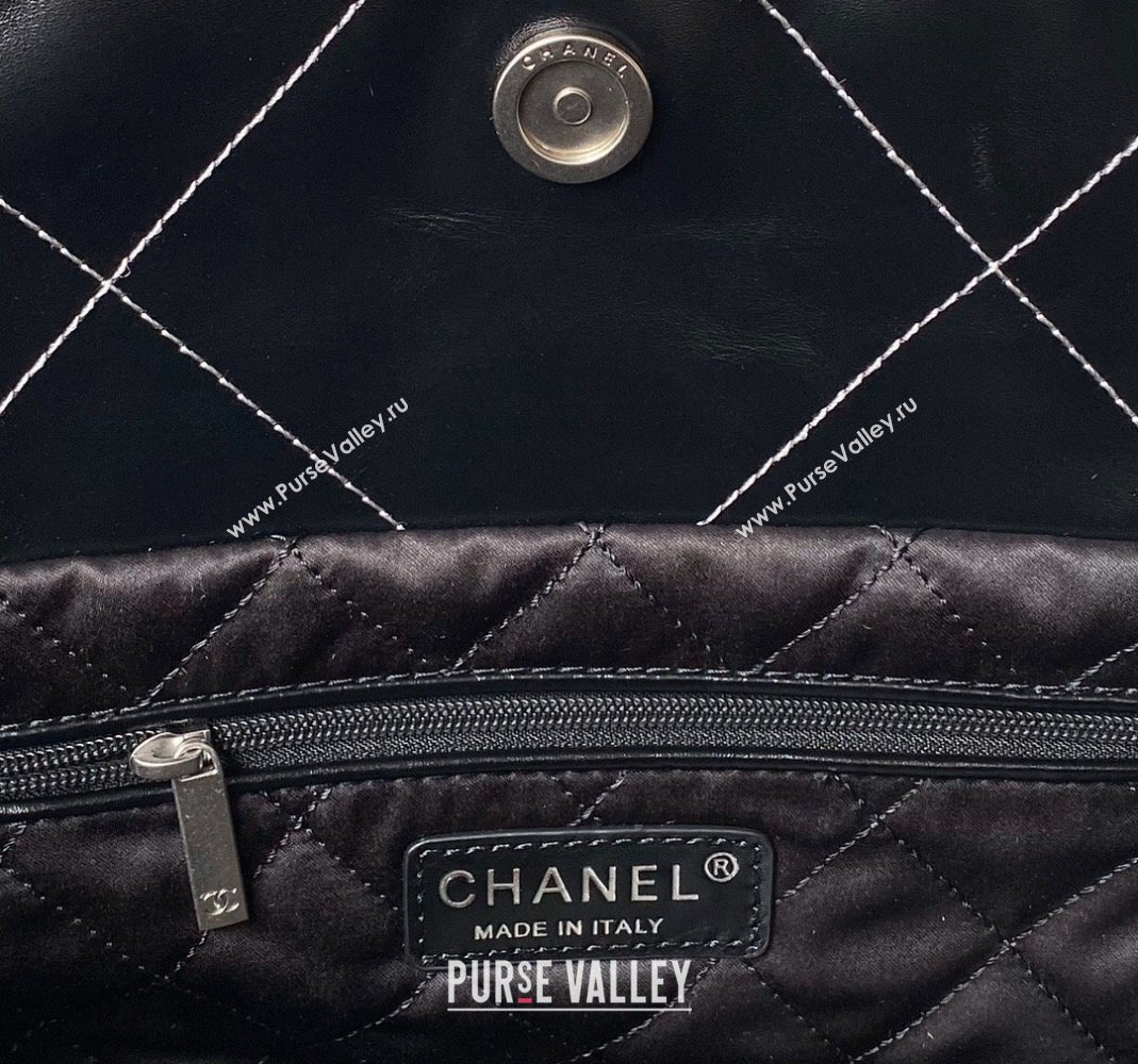 Chanel 22 Metallic Shaded Calfskin Small Shopping Bag AS3260 Black/Silver 2024 (yezi-240218010)