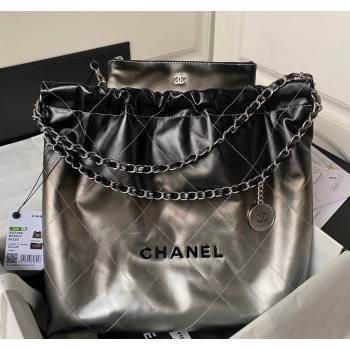 Chanel 22 Metallic Shaded Calfskin Shopping Bag AS3261 Black/Silver 2024 (yezi-240218011)