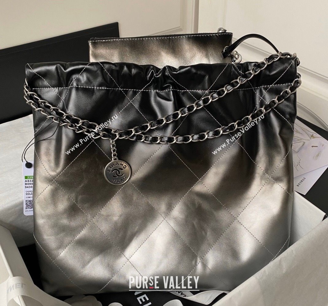 Chanel 22 Metallic Shaded Calfskin Shopping Bag AS3261 Black/Silver 2024 (yezi-240218011)