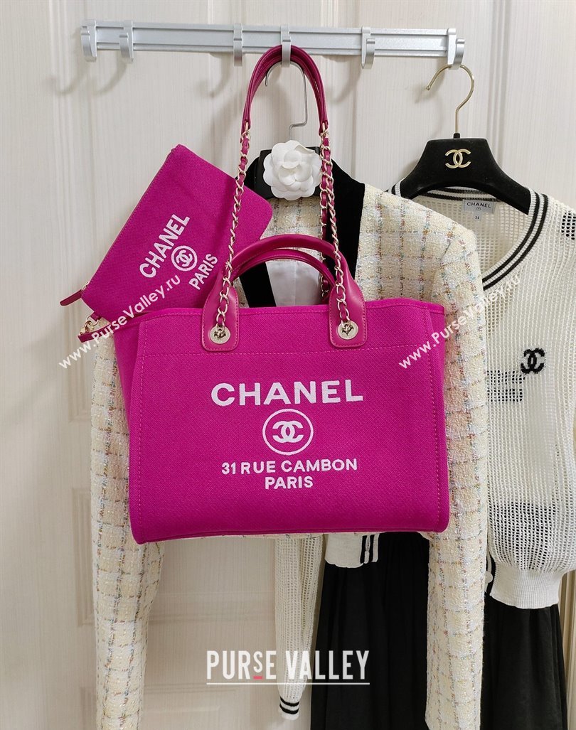 Chanel Deauville Mixed Fibers Calfskin Medium Shopping Bag Fuchsia Purple 2024 (yezi-240218013)