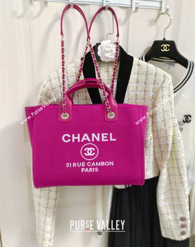 Chanel Deauville Mixed Fibers Calfskin Medium Shopping Bag Fuchsia Purple 2024 (yezi-240218013)