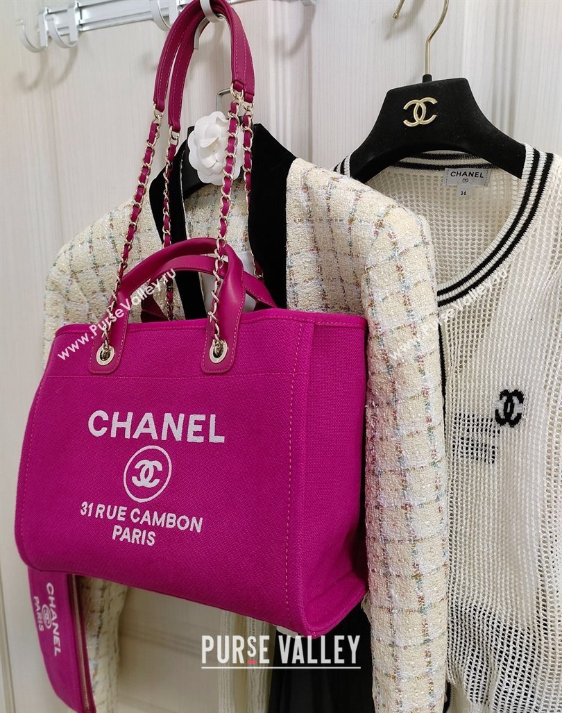 Chanel Deauville Mixed Fibers Calfskin Medium Shopping Bag Fuchsia Purple 2024 (yezi-240218013)