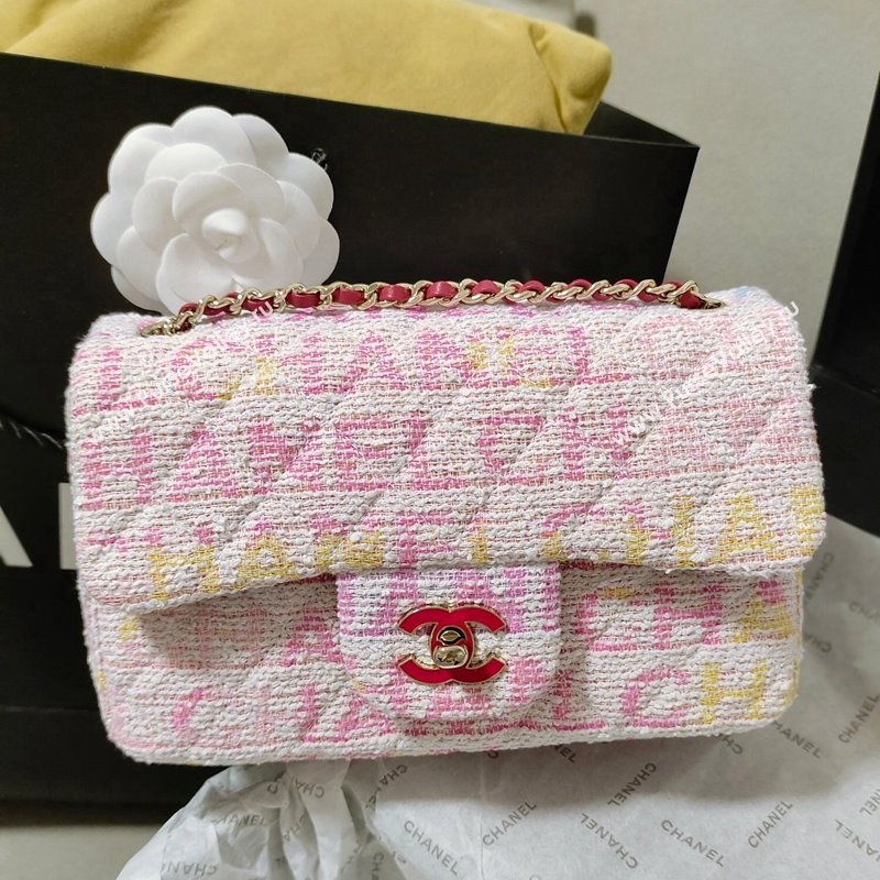 Chanel Tweed Mini Flap Bag Yellow/Light Pink/White 2024 (yezi-240218014)