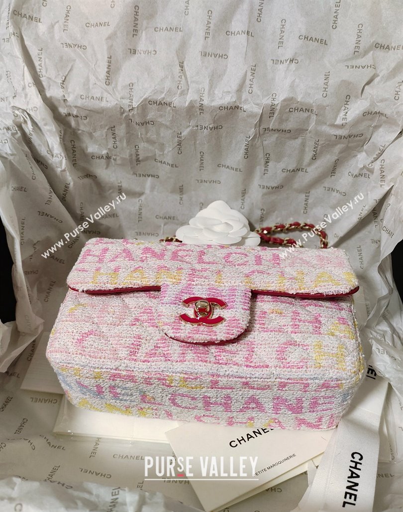 Chanel Tweed Mini Flap Bag Yellow/Light Pink/White 2024 (yezi-240218014)