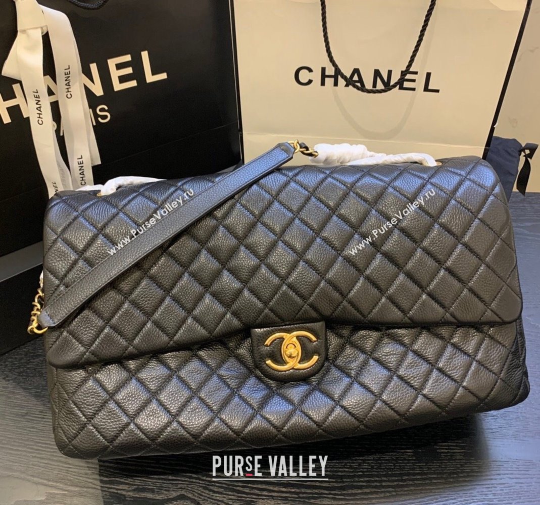 Chanel Classic Medium Airline Travel Flap Bag in Grained Calfskin A91169 Black/Gold 2024 (yingf-240218018)