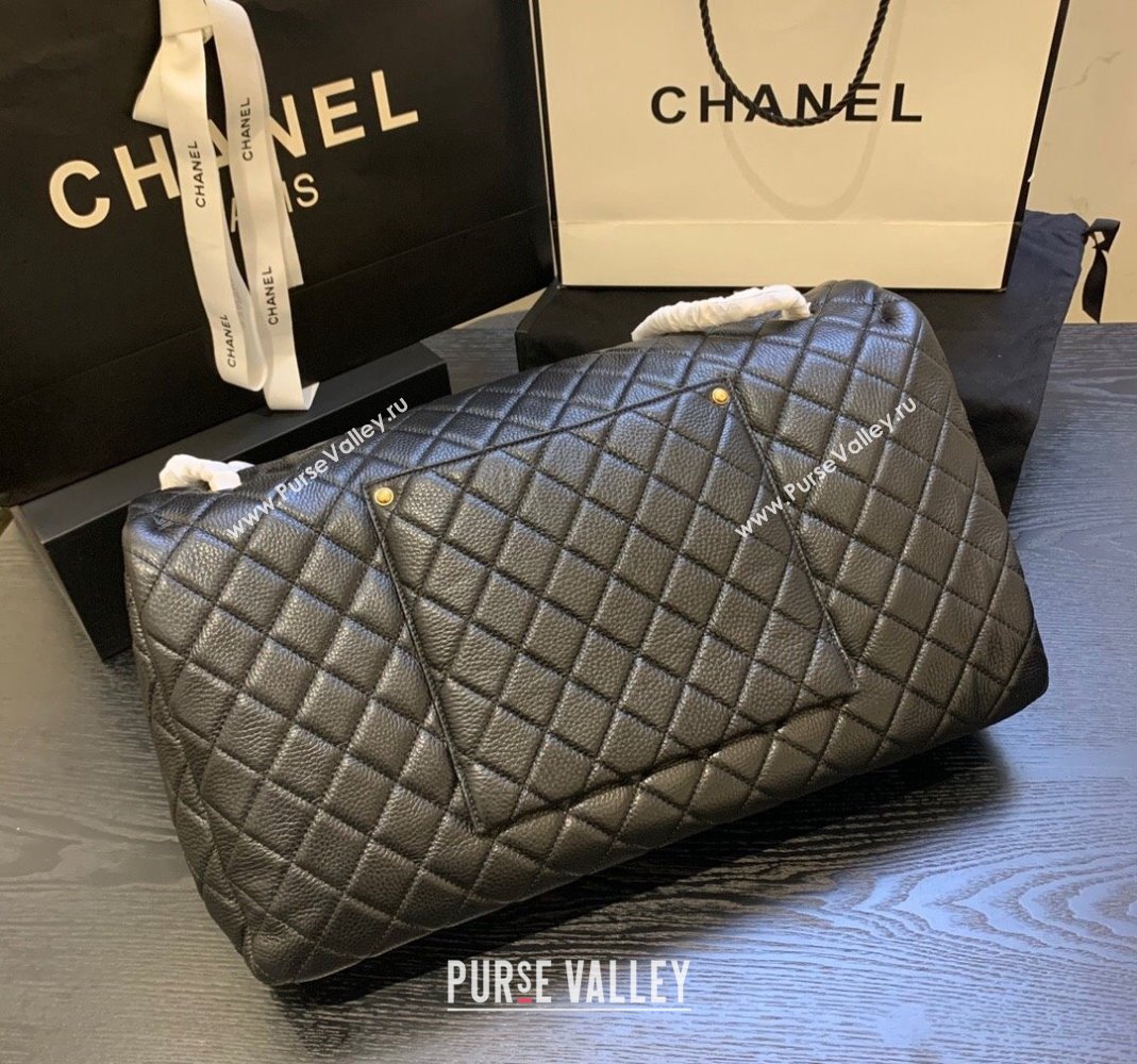 Chanel Classic Medium Airline Travel Flap Bag in Grained Calfskin A91169 Black/Gold 2024 (yingf-240218018)