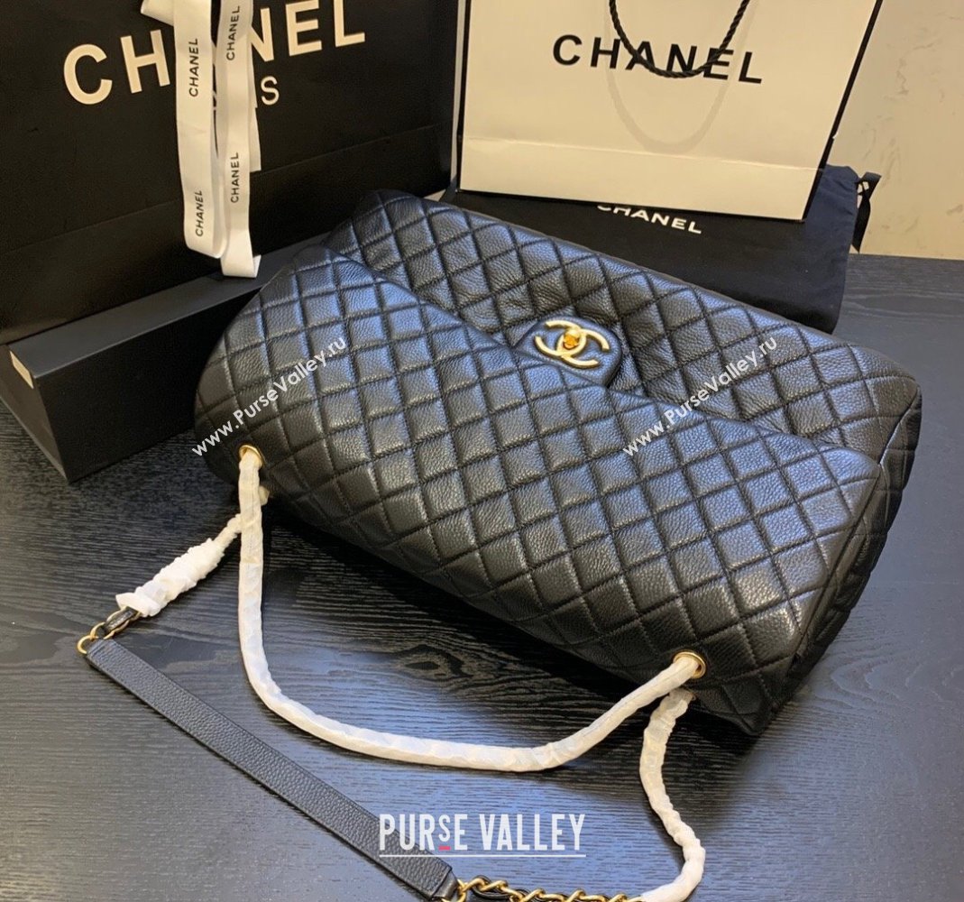 Chanel Classic Medium Airline Travel Flap Bag in Grained Calfskin A91169 Black/Gold 2024 (yingf-240218018)