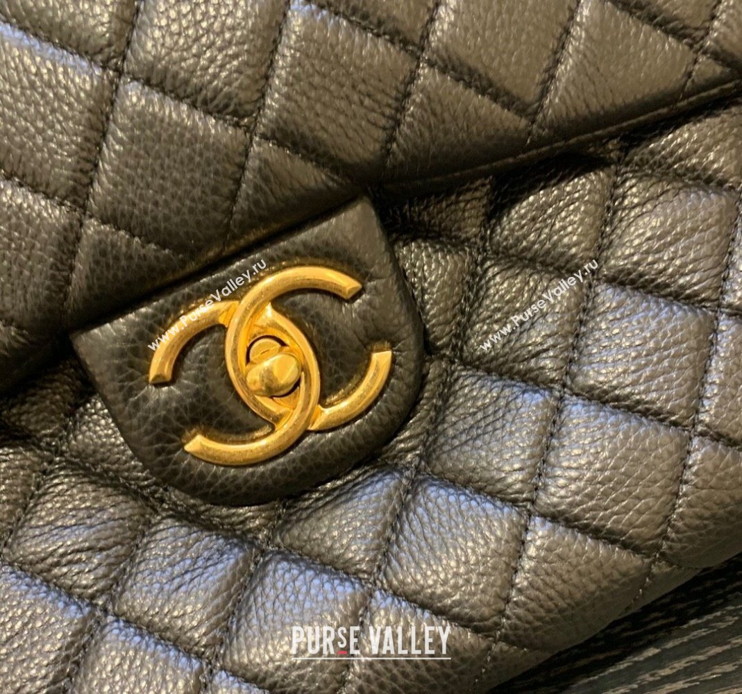 Chanel Classic Medium Airline Travel Flap Bag in Grained Calfskin A91169 Black/Gold 2024 (yingf-240218018)