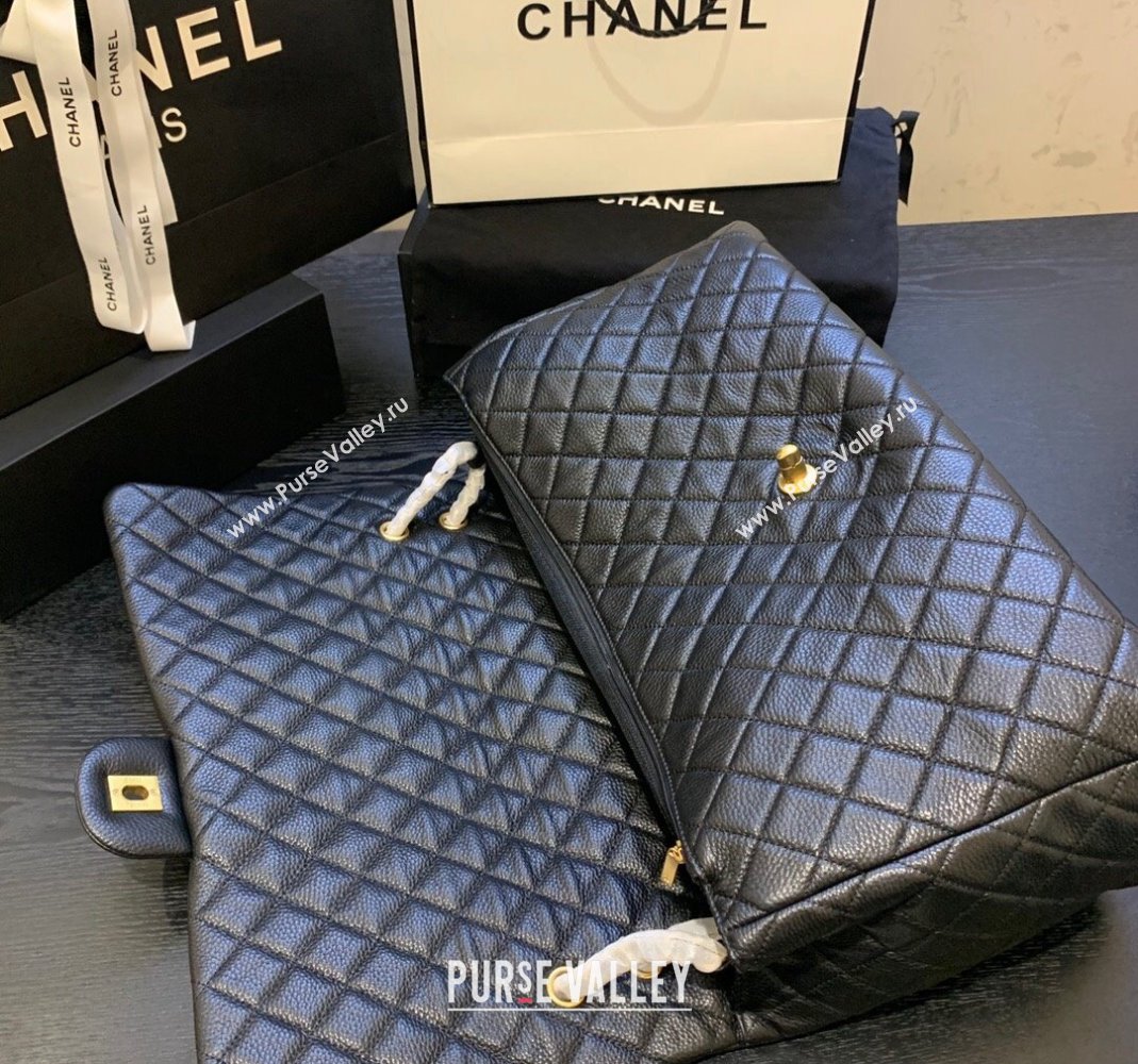 Chanel Classic Medium Airline Travel Flap Bag in Grained Calfskin A91169 Black/Gold 2024 (yingf-240218018)